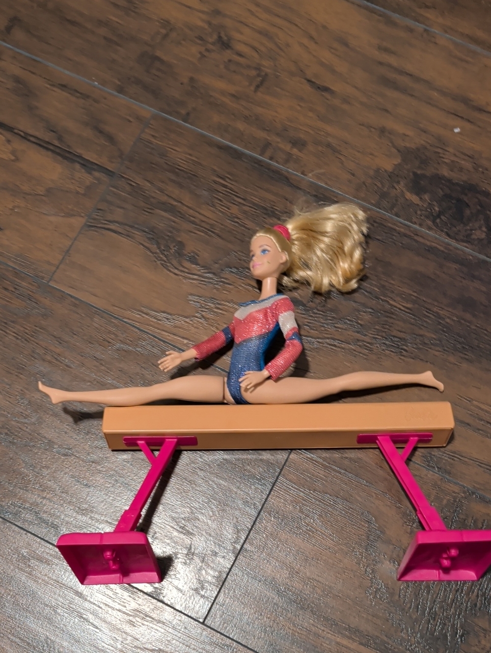 Barbie Blue & Pink Gymnastics Doll with Tan Balance Beam
